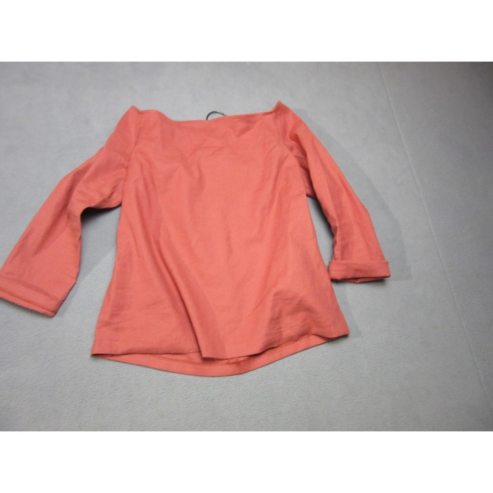 Theory Blouse Womens Medium Pink Coral Stretch Linen Blend 3/4 Sleeve Boat Neck